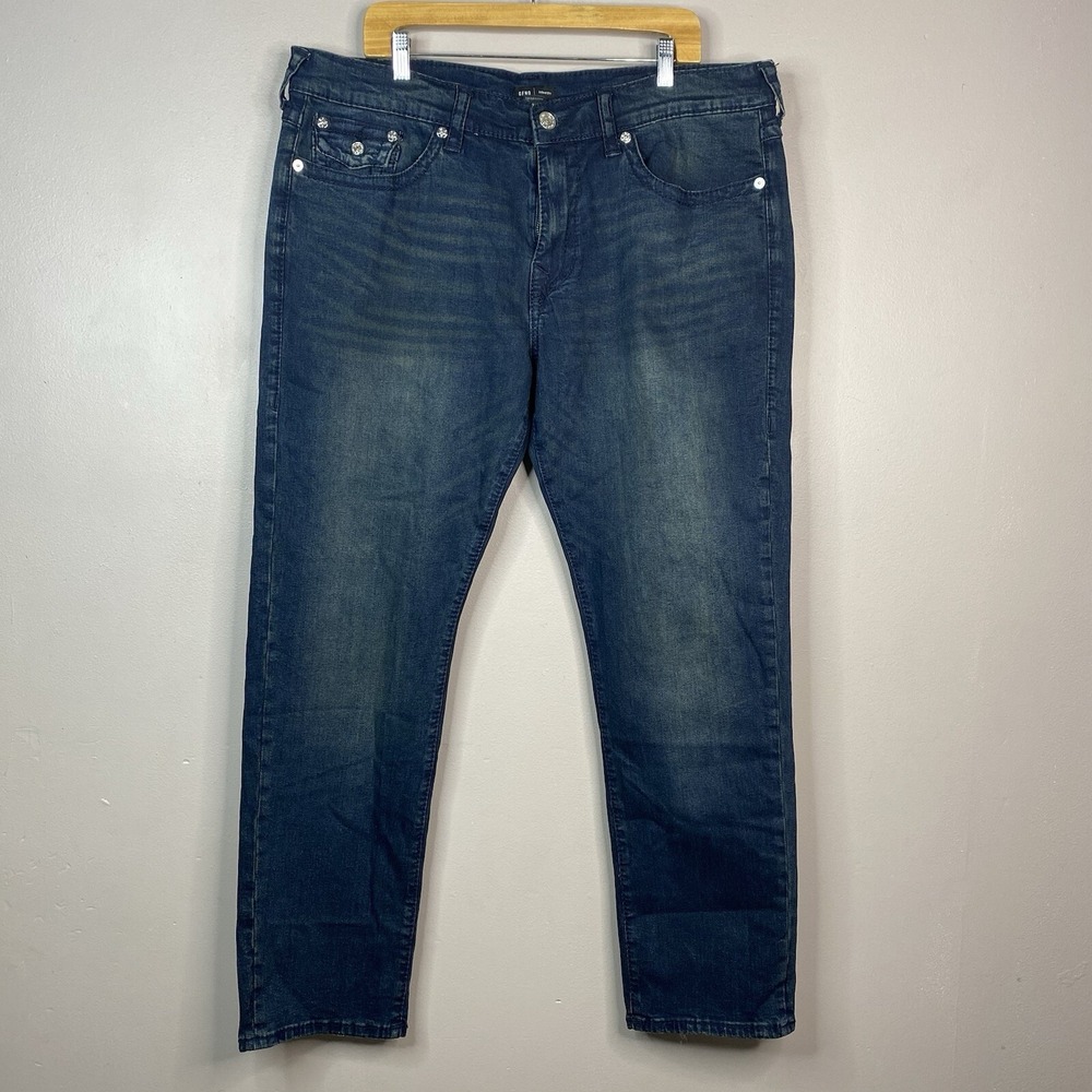 TRUE RELIGION Geno Relaxed Slim Jeans Men's‎ Size 40x31 Dark Wash Denim (Flaw)